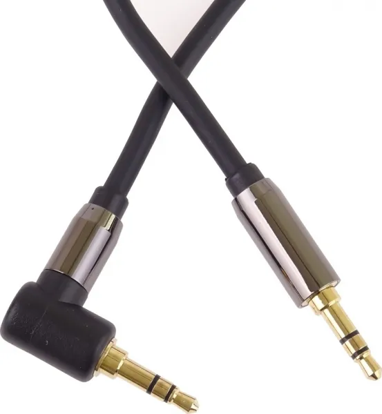 PremiumCord HQ stíněný kabel stereo Jack 3.5mm - Jack 3.5mm zahnutý 90°, 1,5m