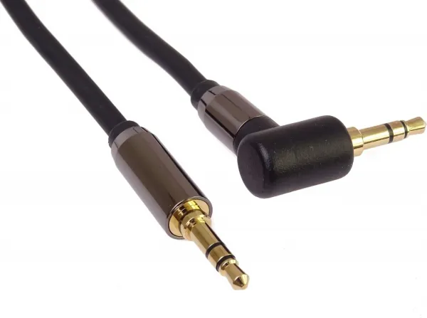 PremiumCord HQ stíněný kabel stereo Jack 3.5mm - Jack 3.5mm zahnutý 90°, 1,5m