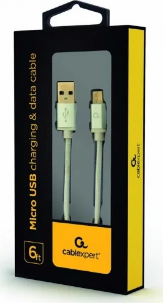 GEMBIRD Kabel MicroUSB - USB, opletený, stříbrný, 180cm