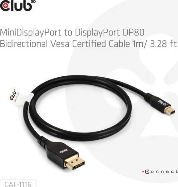 Club 3D Club3D Kabel MiniDisplayPort na DisplayPort 2.1 Certifikovaný, Oboustranný, 10K60Hz, DSC1.2, UHBR10, 1m