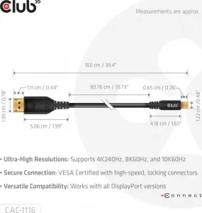 Club 3D Club3D Kabel MiniDisplayPort na DisplayPort 2.1 Certifikovaný, Oboustranný, 10K60Hz, DSC1.2, UHBR10, 1m