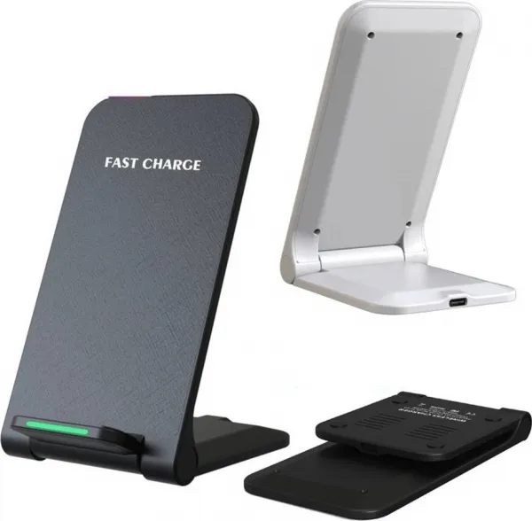 1stCOOL bezdrátová QI nabíječka H18, skládací stojánek, USB-C, bílá