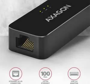 AXAGON ADE-XR, USB 2.0 - Fast Ethernet sieťová karta, auto inštal, čierna