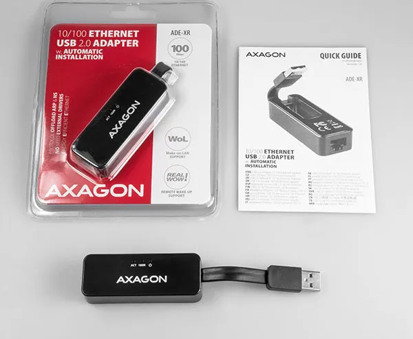 AXAGON ADE-XR, USB 2.0 - Fast Ethernet sieťová karta, auto inštal, čierna