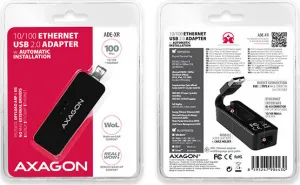 AXAGON ADE-XR, USB 2.0 - Fast Ethernet sieťová karta, auto inštal, čierna