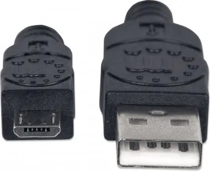 MANHATTAN Pripojovací kábel USB 2.0 A samec / Micro-B samec, 1.8 m, čierna