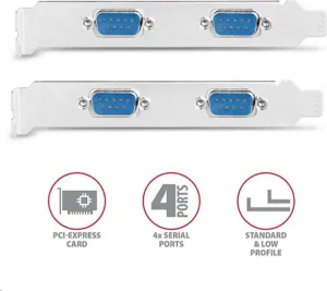 AXAGON PCEA-S4N, PCIe radič - 4x sériový port (RS232) 250 kbps, vrátane. LP