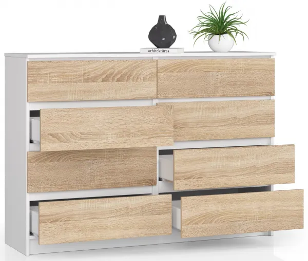 Ak furniture Komoda Rollo X 140 cm biela/dub sonoma