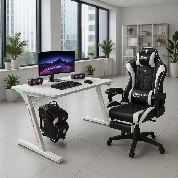 GamingovýstôlsRGBLEDpodsvietenímbielyŠírka:60cm|Dĺžka:120cm