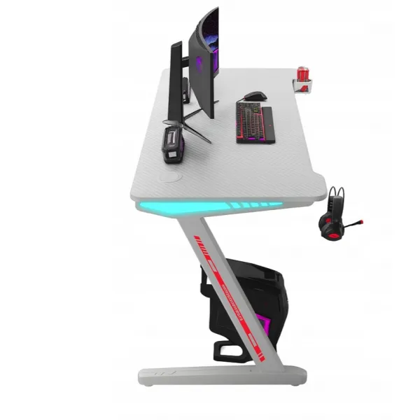 GamingovýstôlsRGBLEDpodsvietenímbielyŠírka:60cm|Dĺžka:120cm