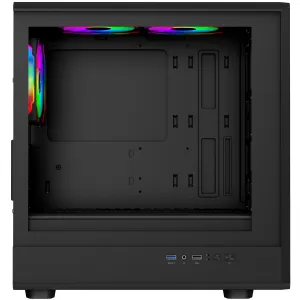 EVOLVEO Panthera, mATX skriňa, 3x ARGB 120 mm ventilátor, drevený predný panel + sklenený bočný panel