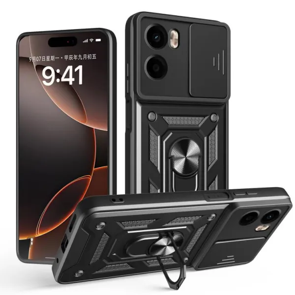 RING CAMERA Kryt s držiakom pre Motorola Moto G05 / Moto E15 čierny