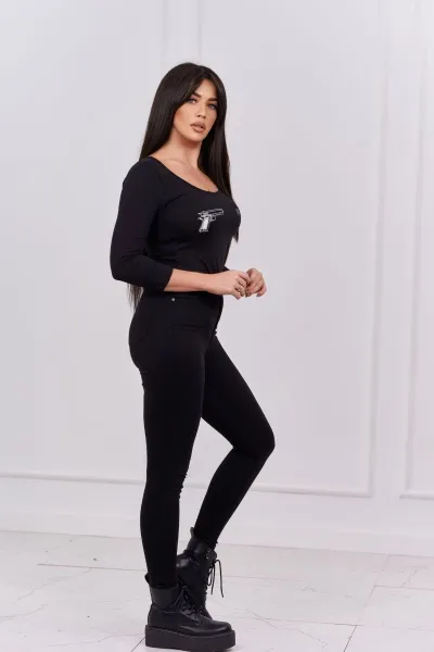 Legínovo Čierne body s potlačou pištolí Farba: Čierna, Veľkosť: UNI