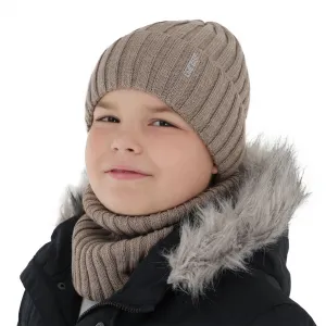 Agbo Zimný komplet Banasko – čiapka a nákrčník z merino vlnou a flísovou podšívkou Farba: Karamelová, Veľkosť: 50-52