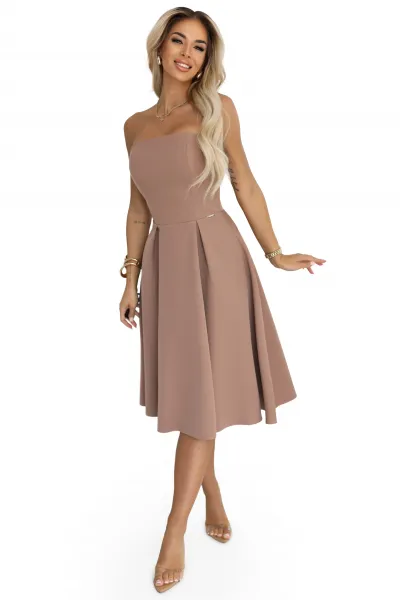 Numoco Korzetová midi sukienka Vivienne – elegantná a ženská 641-2 Farba: Bežová, Veľkosť: S