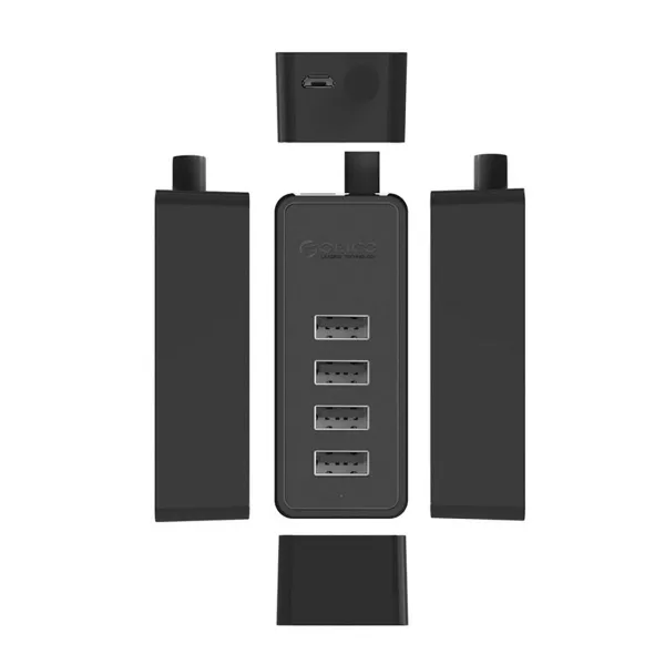 Orico W5P-U2-100 HUB adaptér USB - 4x USB 2.0 / micro USB, čierny