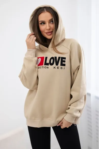 Legínovo Zateplená bavlnená mikina s kapucňou Love tmavo béžová Farba: Modrá, Veľkosť: UNI