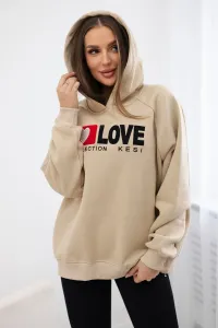 Legínovo Zateplená bavlnená mikina s kapucňou Love tmavo béžová Farba: Modrá, Veľkosť: UNI