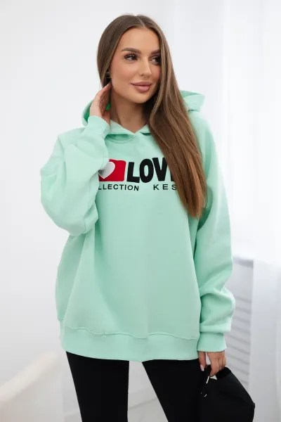 Legínovo Zateplená bavlnená mikina s kapucňou Love tmavo béžová Farba: Modrá, Veľkosť: UNI