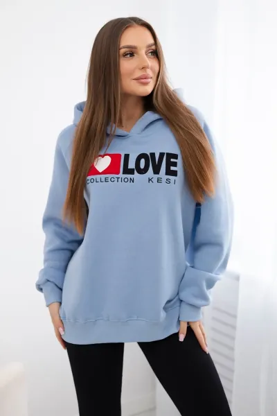 Legínovo Zateplená bavlnená mikina s kapucňou Love tmavo béžová Farba: Mätová, Veľkosť: UNI