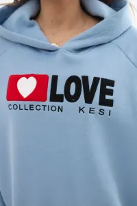 Legínovo Zateplená bavlnená mikina s kapucňou Love tmavo béžová Farba: Modrá, Veľkosť: UNI