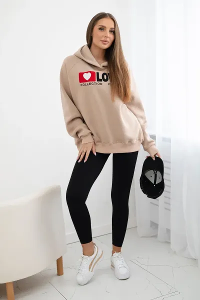 Legínovo Zateplená bavlnená mikina s kapucňou Love tmavo béžová Farba: Modrá, Veľkosť: UNI