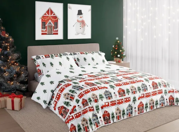 Faro Vianočné bavlnené obliečky Scandic 075 140x200 cm + 70x90 cm biele