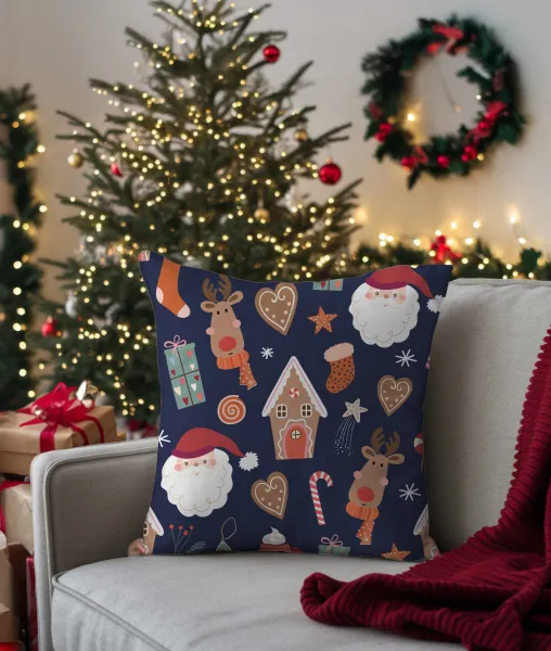 Faro Vianočný obal na vankúš Holly Jolly 004 45x45 cm tmavomodrý