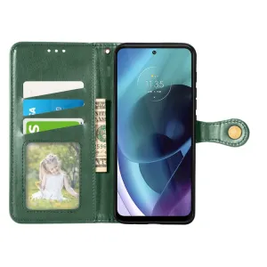 LEATHER BUCKLE Peňaženkový obal Motorola Moto G71 5G zelený