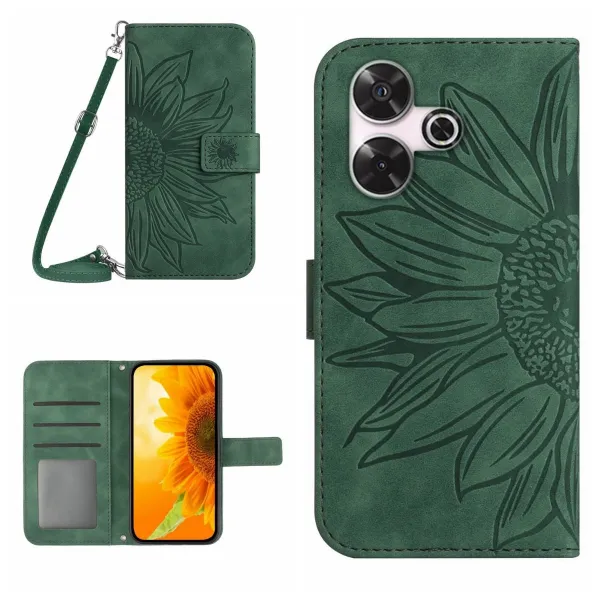 ART SUNFLOWER Peňaženkový obal so šnúrkou pre Xiaomi Redmi 13 zelený