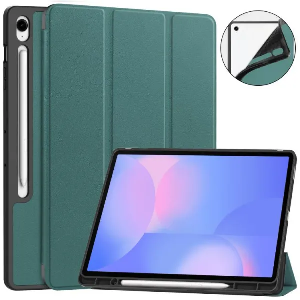 LEATHER Zaklápací kryt pre Samsung Galaxy Tab S10 FE+ zelený