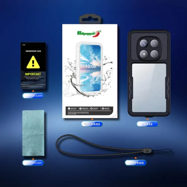 SOLID IP68 Obojstranný kryt pre Xiaomi Redmi Note 14 Pro 5G čierny
