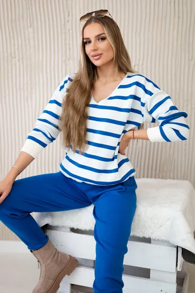 Legínovo Súprava sveter Pásikavá mikina + Nohavice modré Farba: Hnedá, Veľkosť: UNI