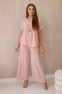 Legínovo Súprava s náhrdelníkom blúzka + nohavice svetlo oranžové Farba: Mätová, Veľkosť: UNI