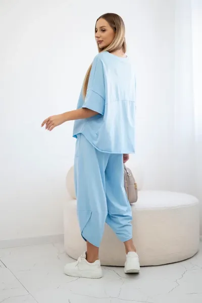 Legínovo Bavlnený set blúzka + nohavice modrý Farba: Modrá, Veľkosť: UNI