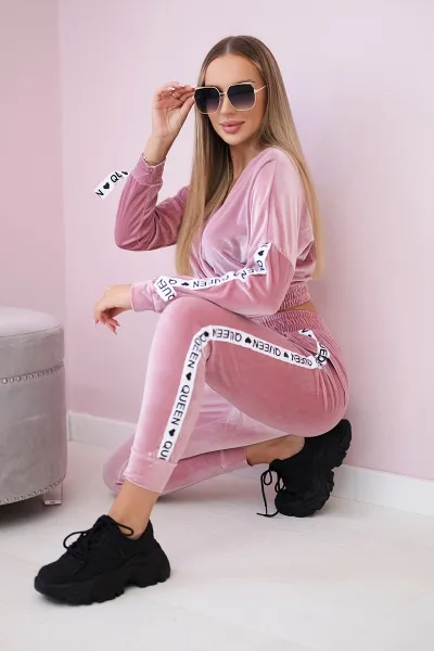 Legínovo Velúrová súprava s nápisom Queen cappuccino Farba: Modrá, Veľkosť: UNI