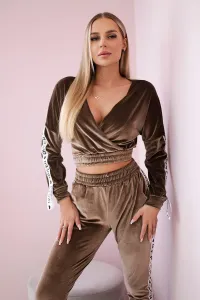 Legínovo Velúrová súprava s nápisom Queen cappuccino Farba: Modrá, Veľkosť: UNI