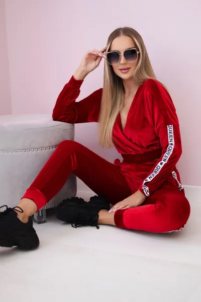 Legínovo Velúrová súprava s nápisom Queen cappuccino Farba: Modrá, Veľkosť: UNI