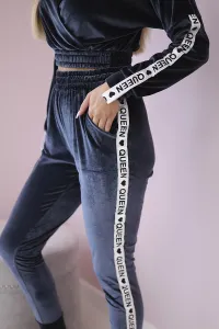 Legínovo Velúrová súprava s nápisom Queen cappuccino Farba: Modrá, Veľkosť: UNI