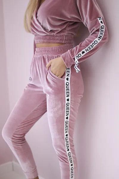 Legínovo Velúrová súprava s nápisom Queen cappuccino Farba: Modrá, Veľkosť: UNI