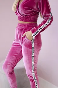 Legínovo Velúrová súprava s nápisom Queen cappuccino Farba: Modrá, Veľkosť: UNI