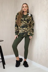 Legínovo Trojdielny komplet maskáčová mikina, top a legíny khaki + béžová Farba: Khaki, Veľkosť: UNI