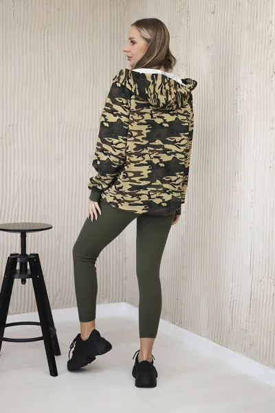Legínovo Trojdielny komplet maskáčová mikina, top a legíny khaki + béžová Farba: Khaki, Veľkosť: UNI