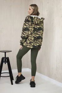 Legínovo Trojdielny komplet maskáčová mikina, top a legíny khaki + béžová Farba: Khaki, Veľkosť: UNI