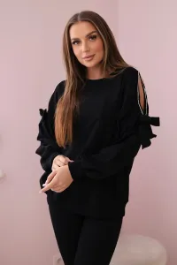 Legínovo Súprava mikiny s mašľou na rukávoch a legín ecru Farba: Modrá, Veľkosť: UNI