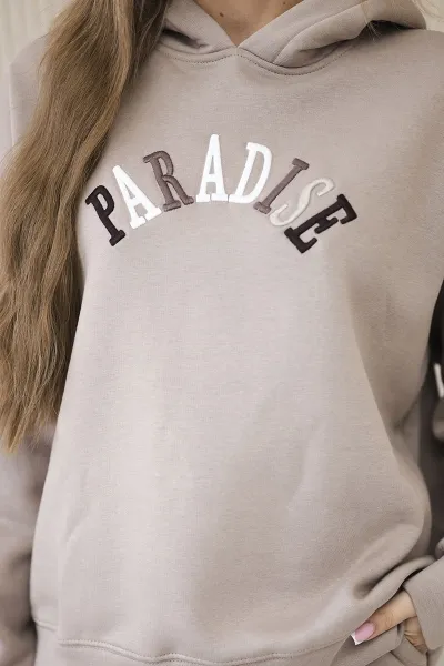 Legínovo Bavlnená súprava s vyšívaným nápisom Paradise tmavo béžová Farba: Modrá, Veľkosť: UNI
