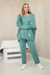 Legínovo Bavlnená súprava oversize mikina + nohavice tmavá mätová Farba: Tmavá mätová, Veľkosť: UNI
