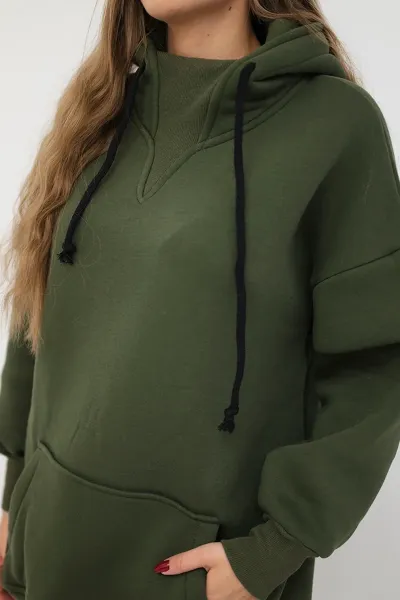 Legínovo Zateplená mikina s rolákom tmavo béžová Farba: Khaki, Veľkosť: UNI