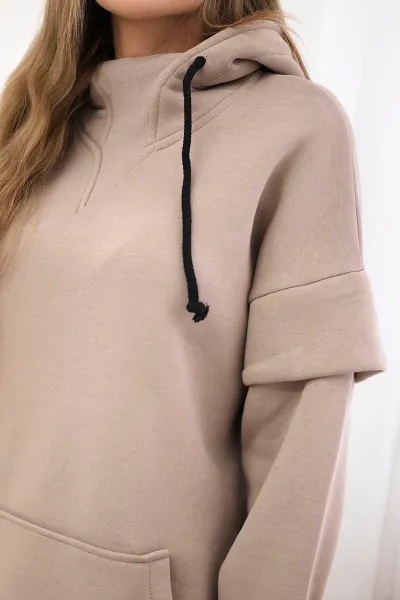 Legínovo Zateplená mikina s rolákom tmavo béžová Farba: Khaki, Veľkosť: UNI