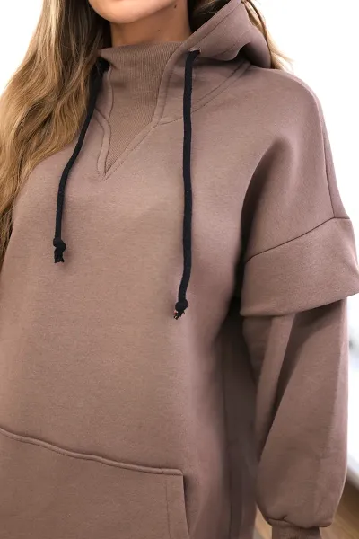 Legínovo Zateplená mikina s rolákom tmavo béžová Farba: Khaki, Veľkosť: UNI